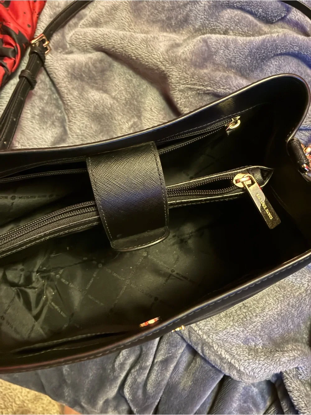 Michael Kors Black Leather Shoulder Bag with Gold Hardware